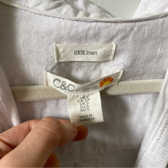 C&C California 100% Linen Off White Long Button Down Shirt Small - Picture 2 of 14